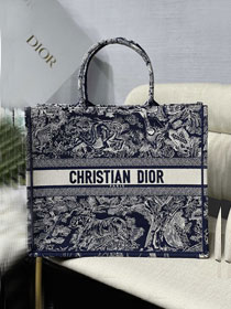 Dior original canvas book tote bag M1286-3 navy blue	