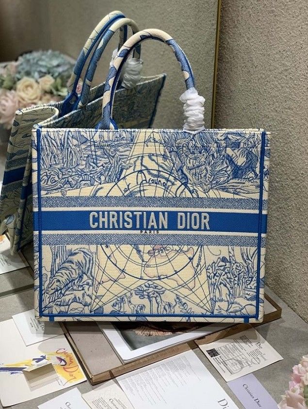 Dior original canvas book tote oblique bag M1286 blue