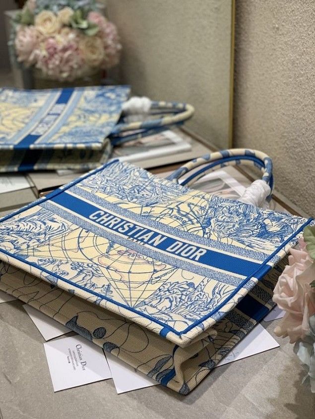 Dior original canvas book tote oblique bag M1286 blue
