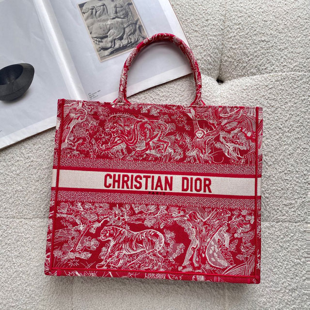 Dior original canvas book tote oblique bag M1286 red