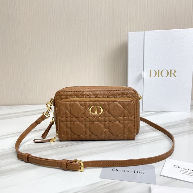 Dior original calfskin caro double pouch S5037 caramel