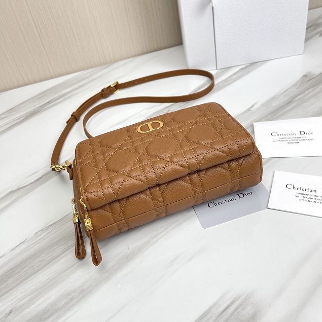 Dior original calfskin caro double pouch S5037 caramel