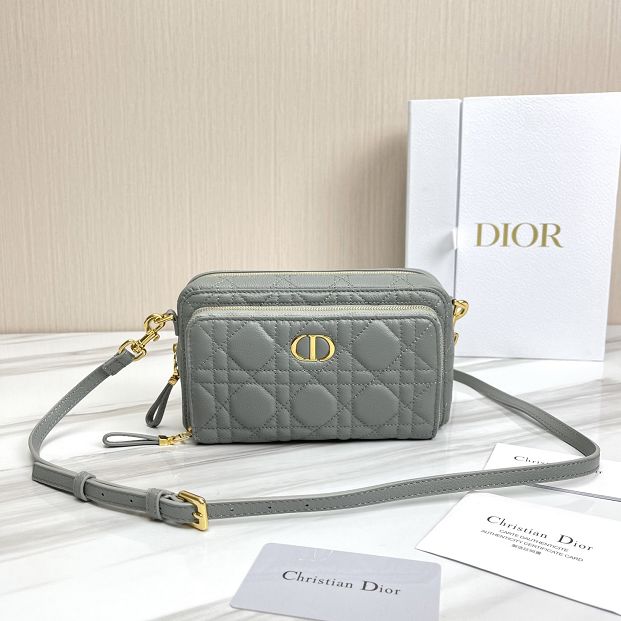 Dior original calfskin caro double pouch S5037 grey