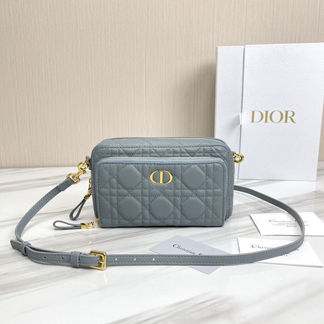 Dior original calfskin caro double pouch S5037 light blue