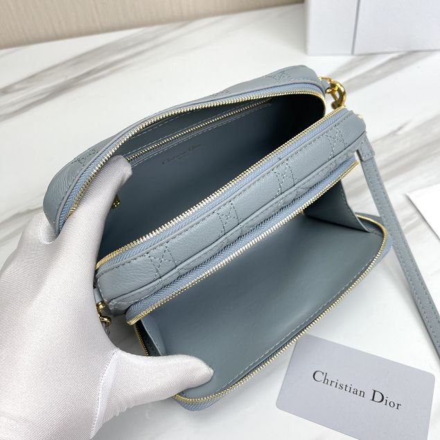 Dior original calfskin caro double pouch S5037 light blue