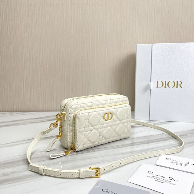 Dior original calfskin caro double pouch S5037 white