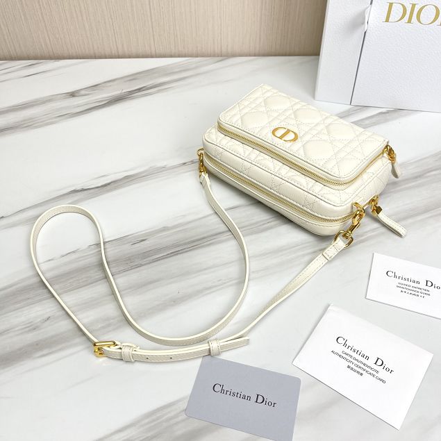 Dior original calfskin caro double pouch S5037 white