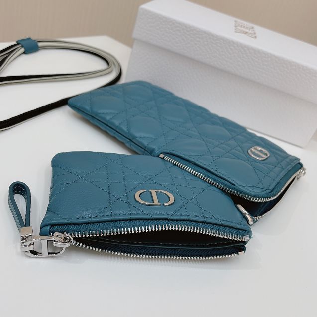 Dior original calfskin multifunctional pouch S5036 steel blue