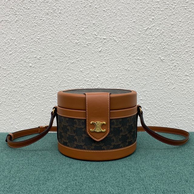 Celine original triomphe canvas medium tambour bag 195192 tan