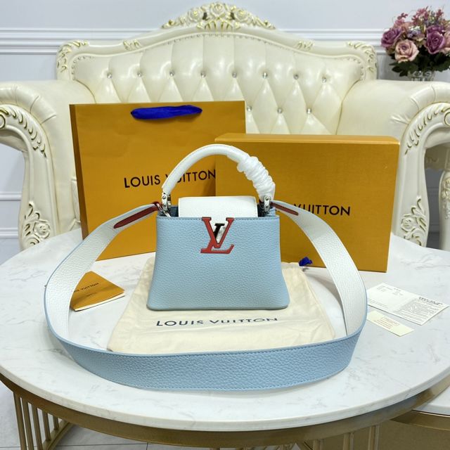 Louis vuitton original calfskin capucines mini handbag M57519 blue&white