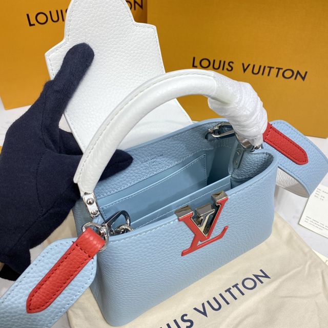 Louis vuitton original calfskin capucines mini handbag M57519 blue&white