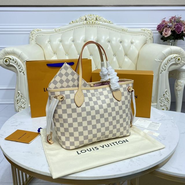 Louis vuitton original damier azur neverfull pm N41363 pink