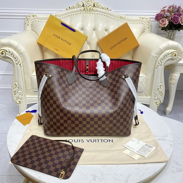 Louis vuitton original damier ebene neverfull gm N41357 red