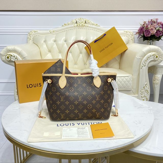 Louis vuitton original monogram canvas neverfull pm M41001 red