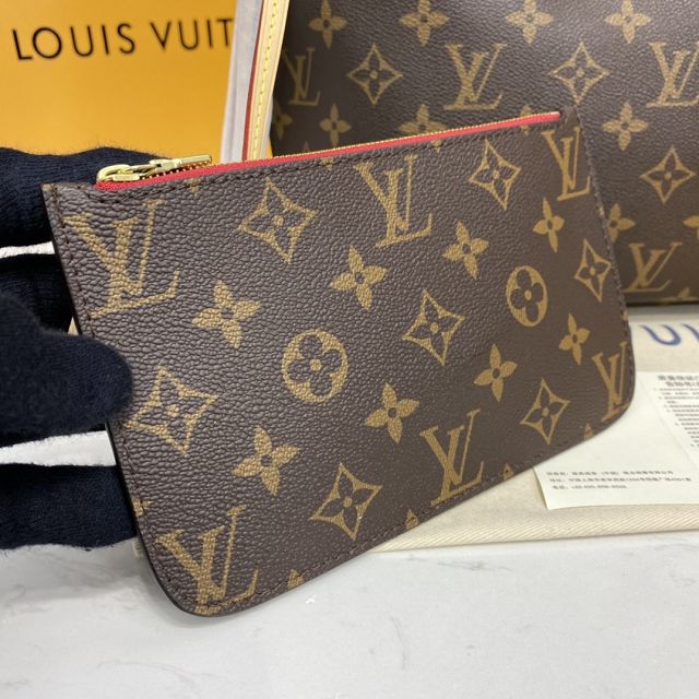 Louis vuitton original monogram canvas neverfull pm M41001 red