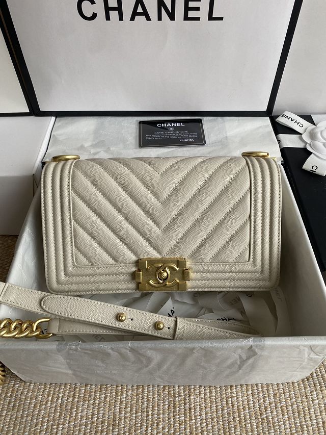 CC original fine grained calfskin medium boy handbag A67086-2 white