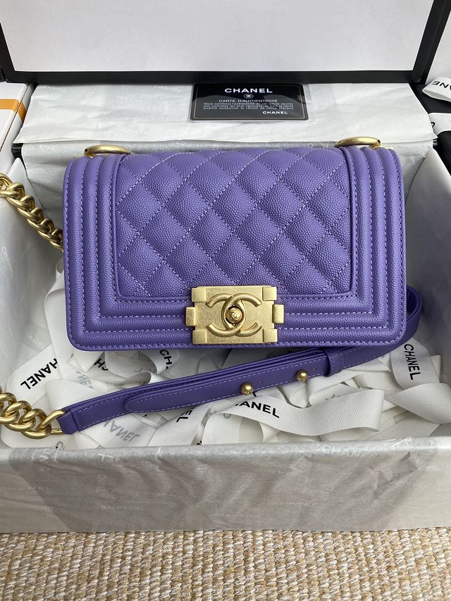 CC original fine grained calfskin small boy handbag A67085 purple