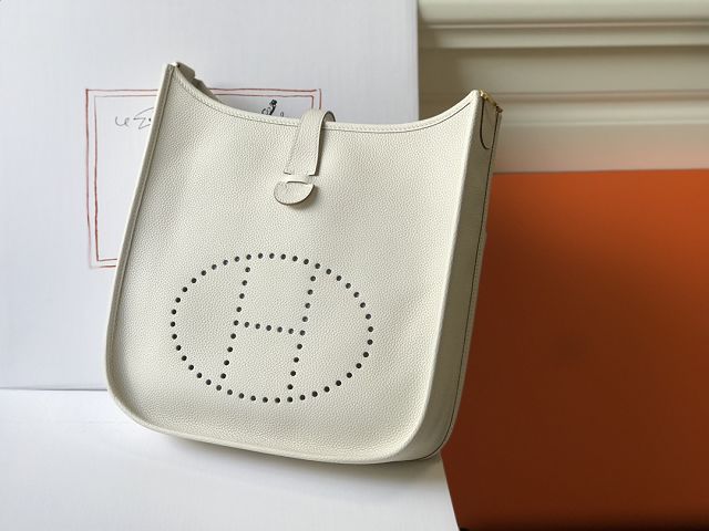 Hermes original togo leather evelyne pm shoulder bag E28 craie white