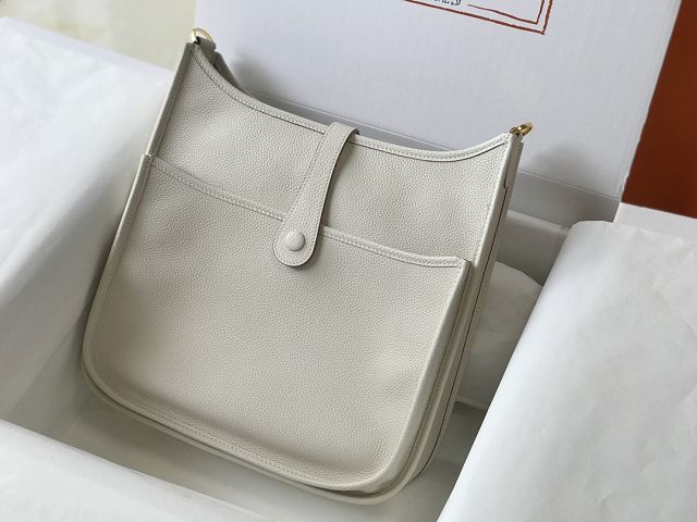 Hermes original togo leather evelyne pm shoulder bag E28 craie white