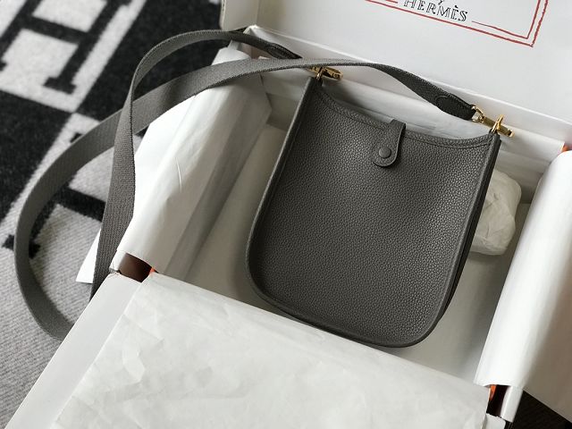 Hermes original togo leather mini evelyne tpm 17 shoulder bag E17 etain grey