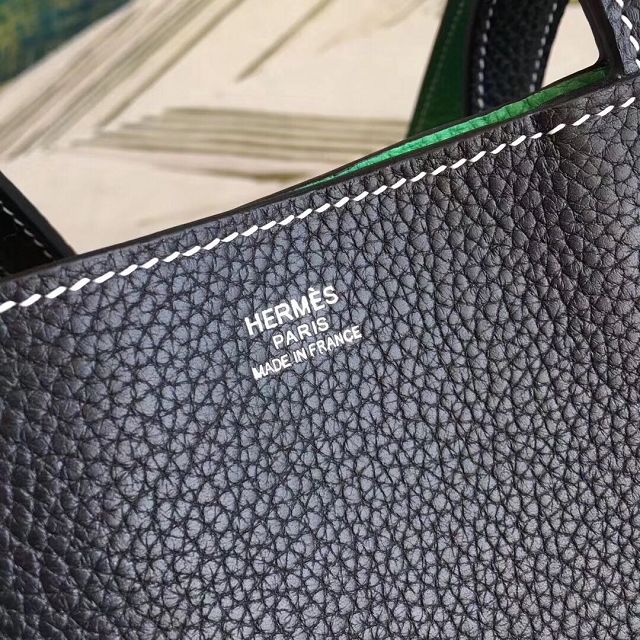 Hermes original calfskin reversible shoping bag K0298 black&green