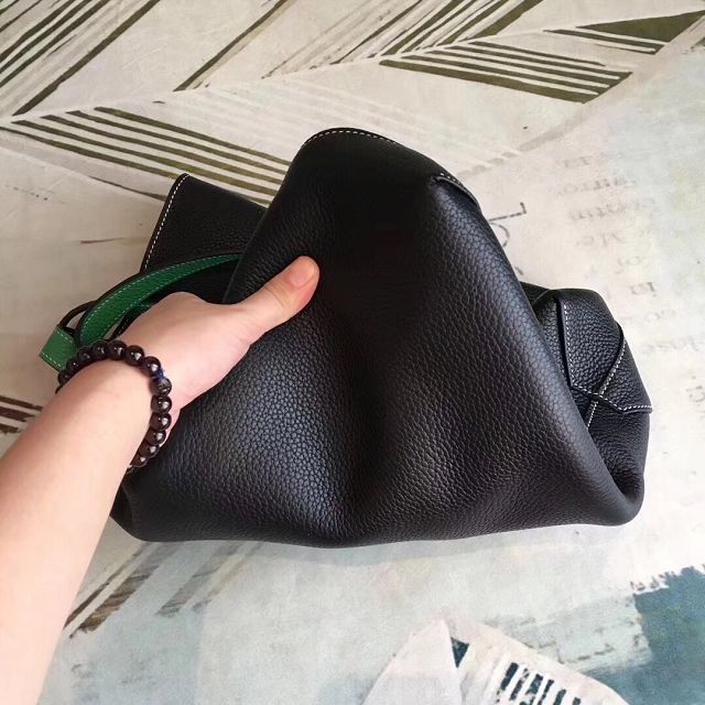 Hermes original calfskin reversible shoping bag K0298 black&green