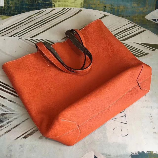 Hermes original calfskin reversible shoping bag K0298 grey&orange