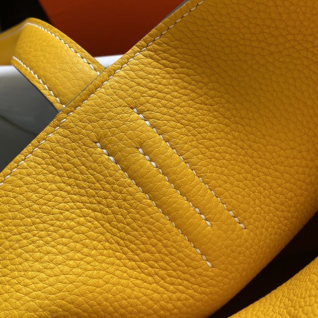 Hermes original calfskin reversible shoping bag K0298 yellow&light blue