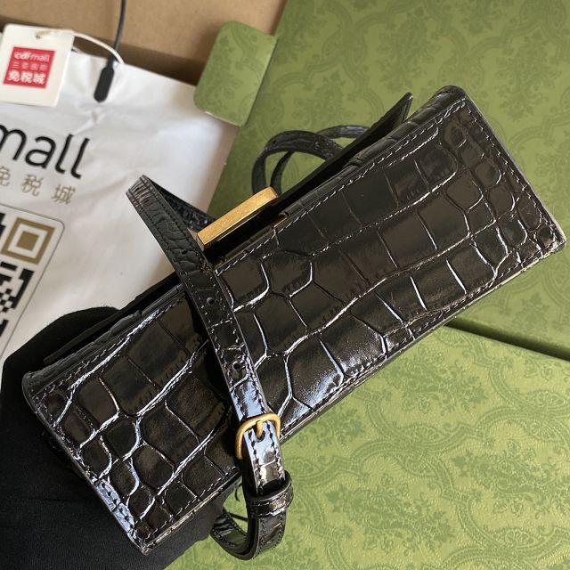 2022 GG original crocodile calfskin hacker project mini hourglass bag 5928331 black
