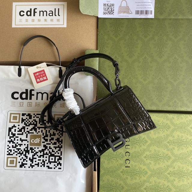 2022 GG original crocodile calfskin hacker project mini hourglass bag 5928331 black