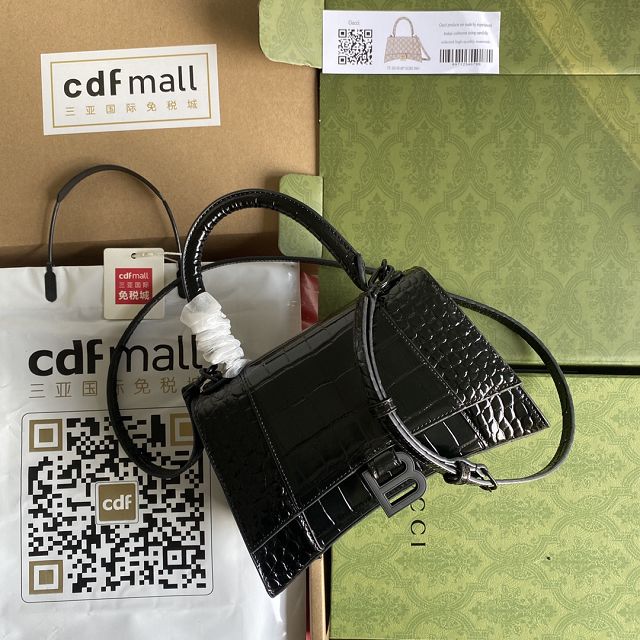 2022 GG original crocodile calfskin hacker project small hourglass bag 5935461 black