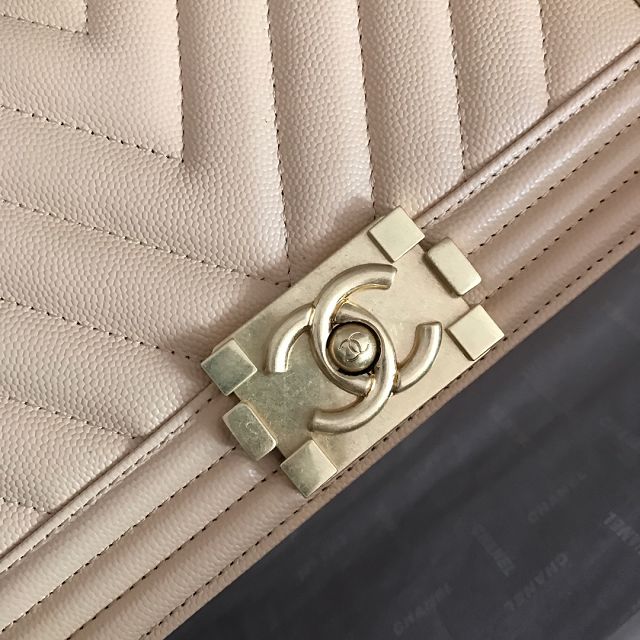CC original grained calfskin medium boy handbag A67086-2 apricot