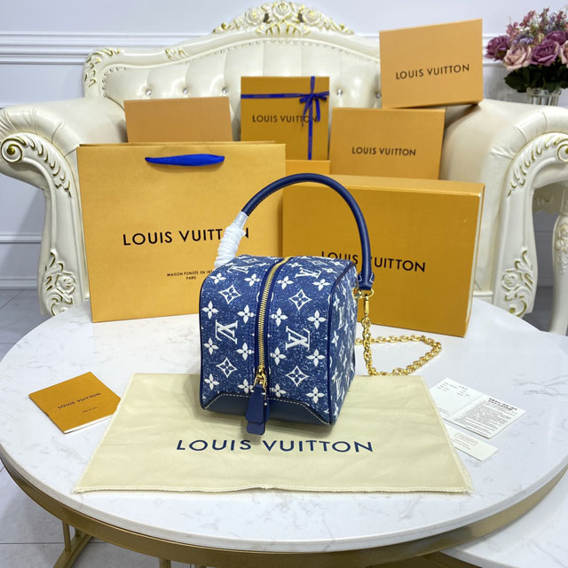 Louis vuitton original denim textile square bag M59611 blue