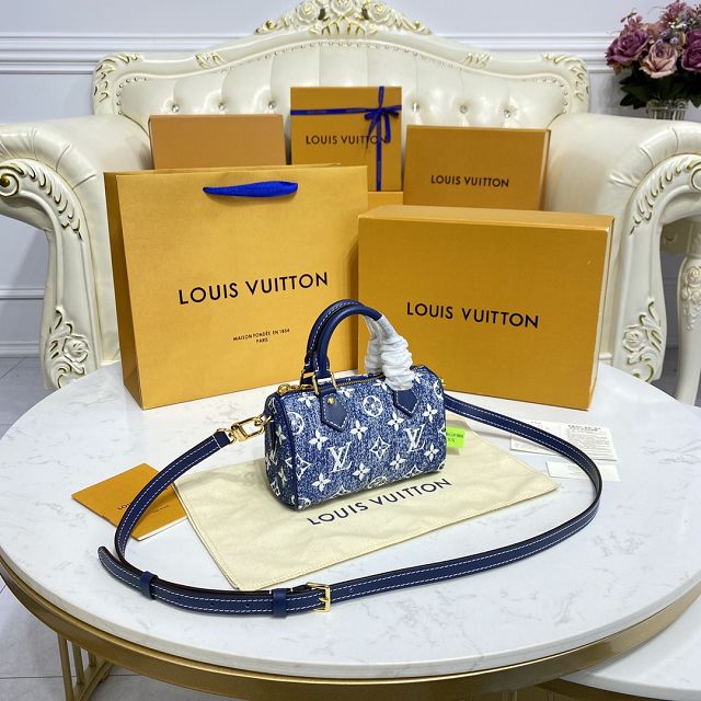 Louis vuitton original denim nano speedy bag M81213 blue