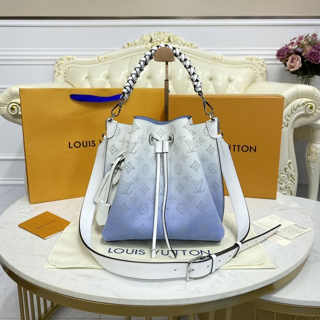 Louis vuitton original mahina leather muria bucket bag M59554 white&blue