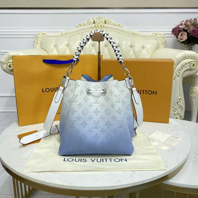 Louis vuitton original mahina leather muria bucket bag M59554 white&blue