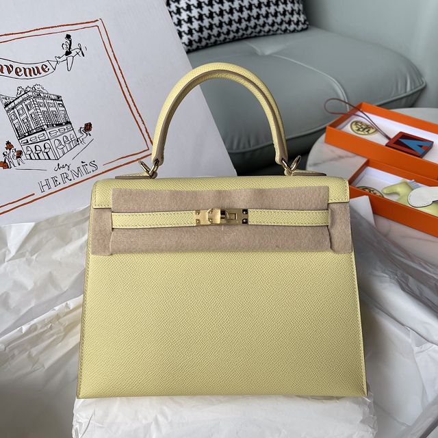 Hermes original epsom leather kelly 28 bag K28-2 jaune poussin