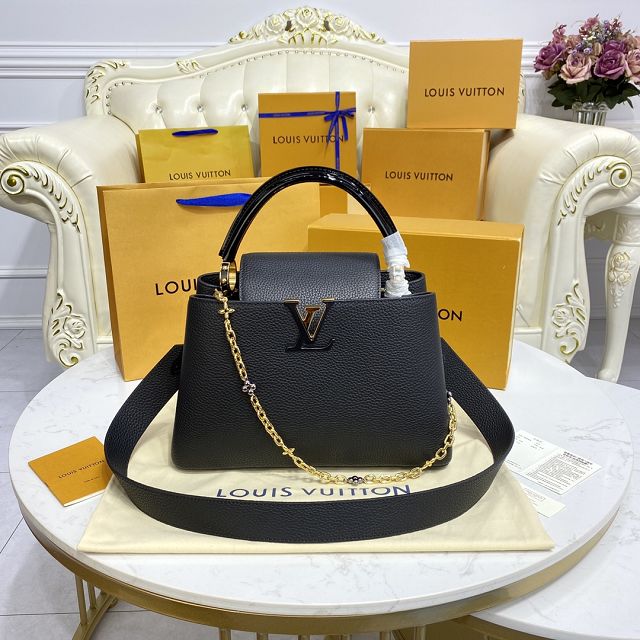 Louis vuitton original calfskin capucines mm handbag M48865 black