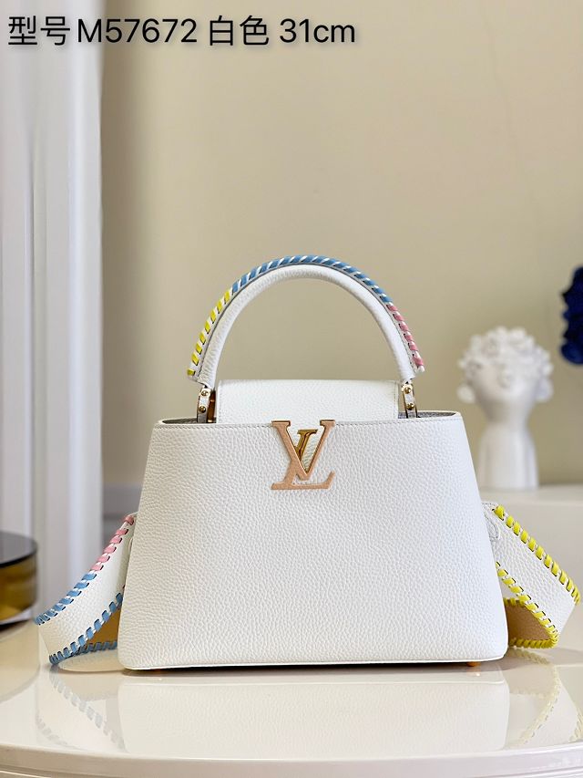 Louis vuitton original calfskin capucines mm handbag M57672 white