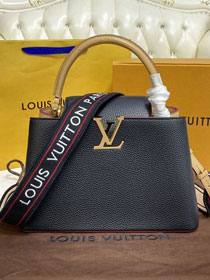 Louis vuitton original calfskin capucines mm handbag M58610 black&apricot