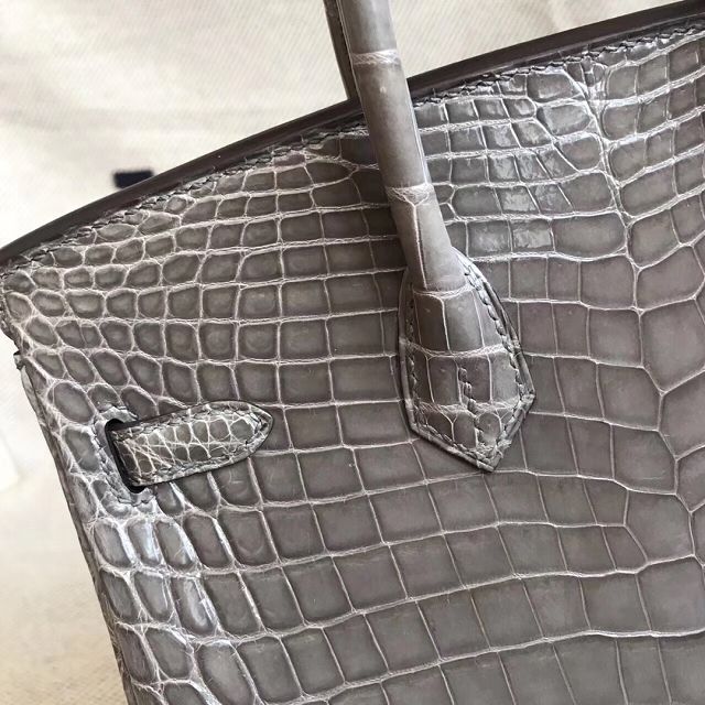 Top hermes genuine 100% crocodile leather handmade birkin 35 bag K350 gris asphalte
