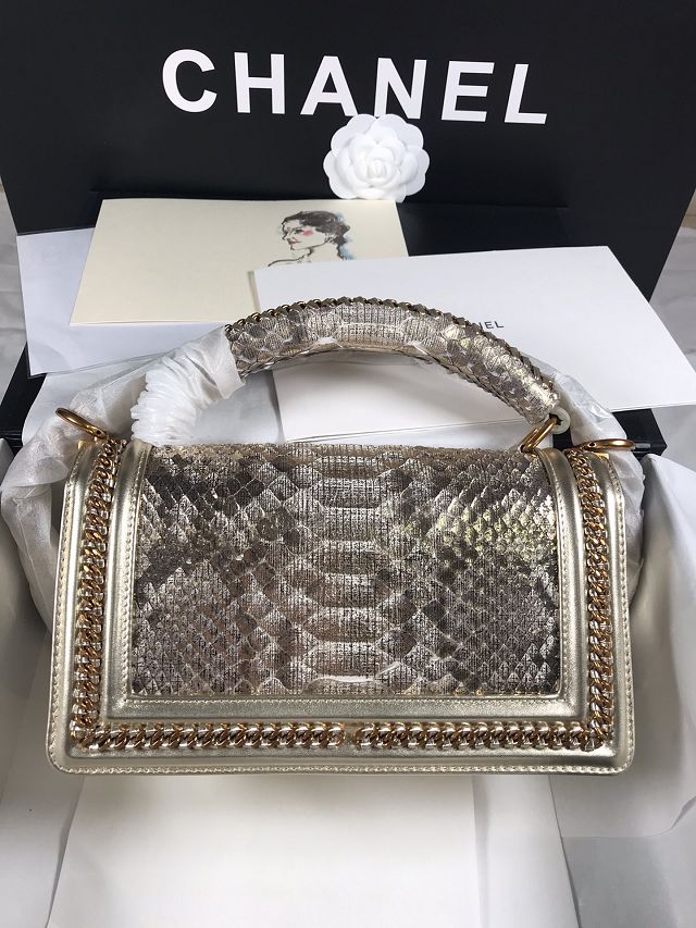 CC original python leather medium boy handbag A94804 light gold