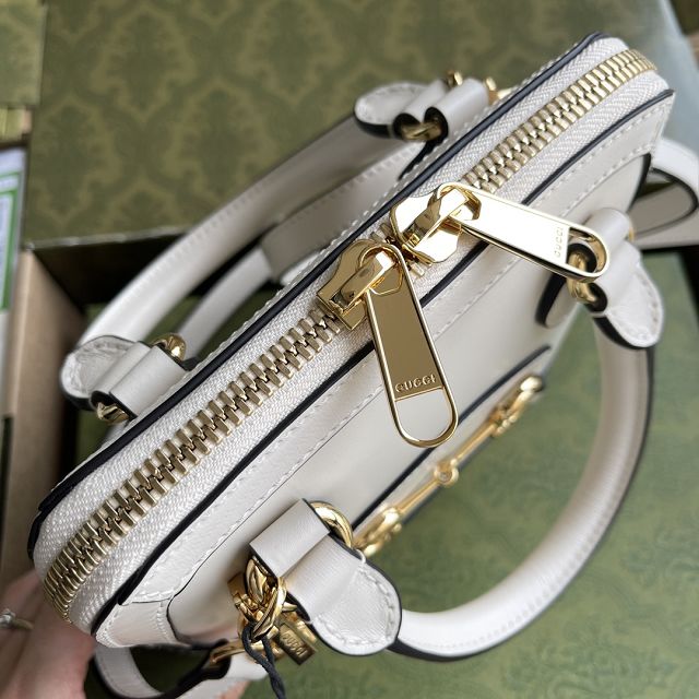 Top GG original calfskin horsebit 1955 mini top handle bag 640716 white