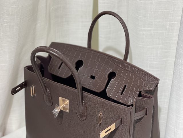 Hermes handmade original crocodile &togo leather birkin bag BK0035 ebene 
