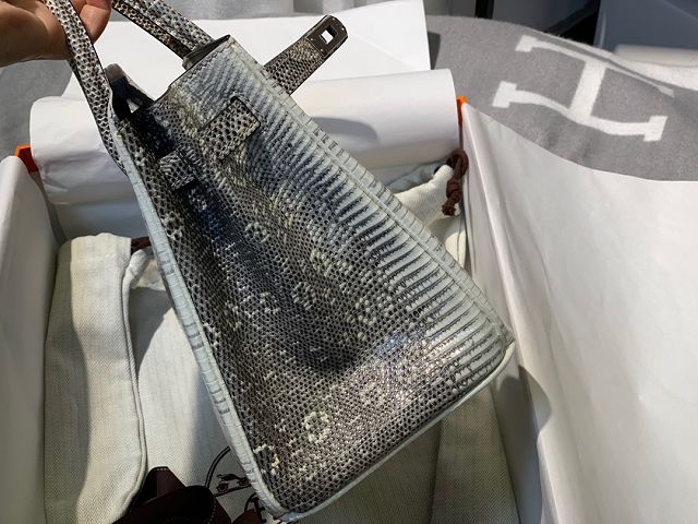 Hermes handmade original lizard leather birkin bag LB350 grey