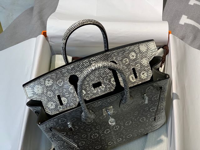 Hermes handmade original lizard leather birkin bag LB350 grey