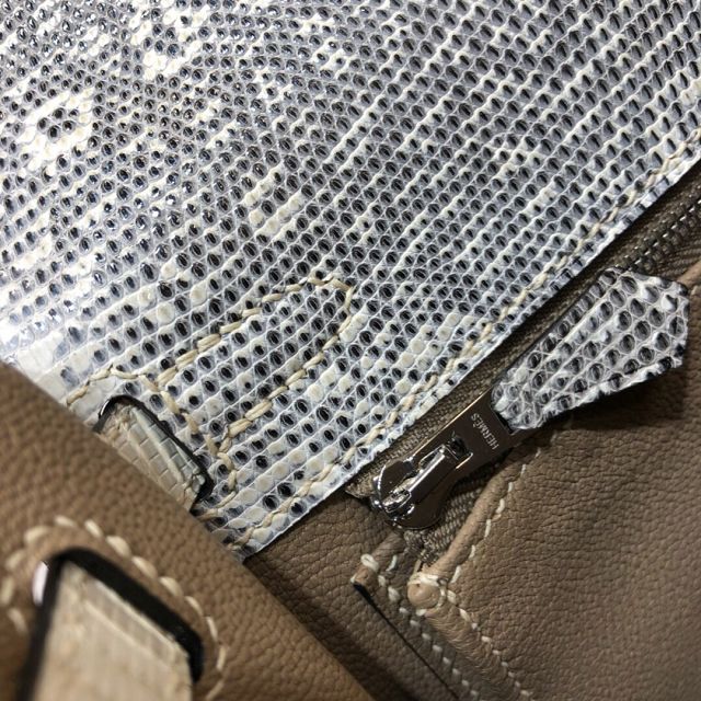 Hermes handmade original lizard leather kelly bag LK350 grey