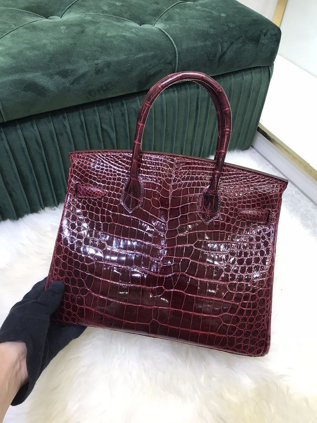 Top Hermes handmade genuine 100% crocodile leather birkin 35 bag K350 bordeaux 