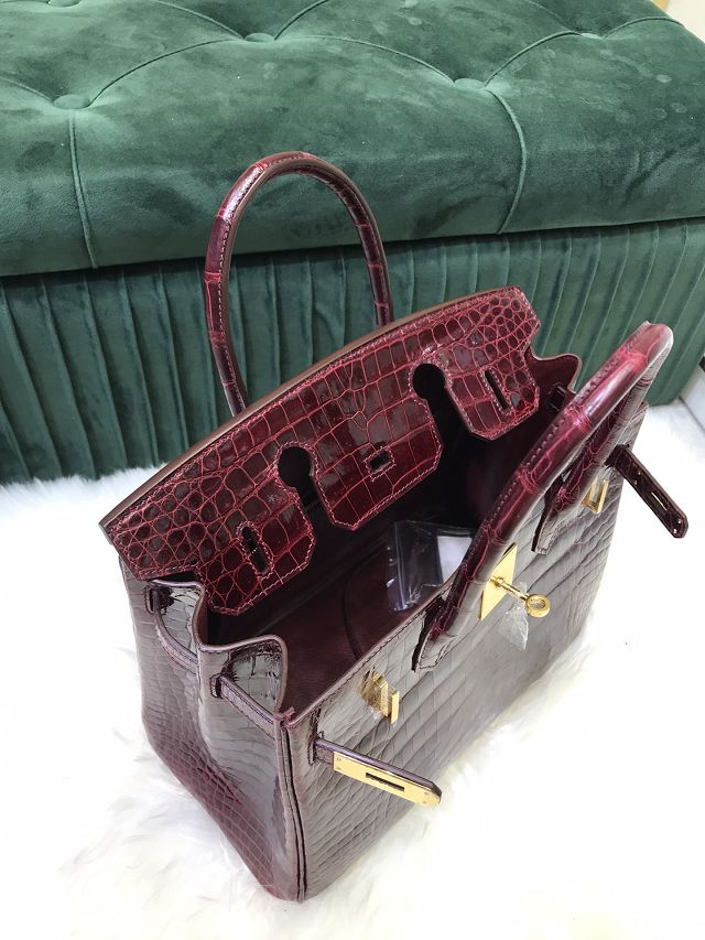 Top Hermes handmade genuine 100% crocodile leather birkin 35 bag K350 bordeaux 