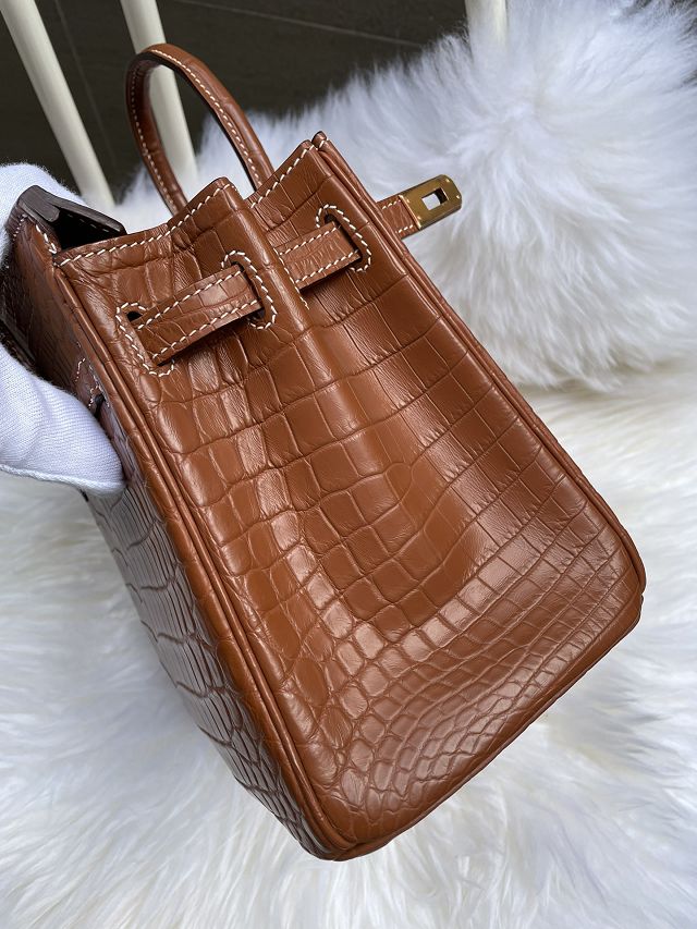 Top Hermes handmade genuine 100% crocodile leather birkin 35 bag K350 camel